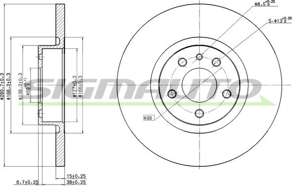 SIGMAUTO DBB057S - Спирачен диск vvparts.bg