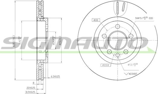 SIGMAUTO DBB080V - Спирачен диск vvparts.bg