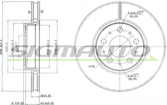 SIGMAUTO DBB163V - Спирачен диск vvparts.bg