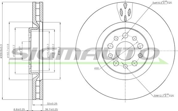 SIGMAUTO DBB180V - Спирачен диск vvparts.bg