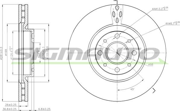 SIGMAUTO DBB122V - Спирачен диск vvparts.bg