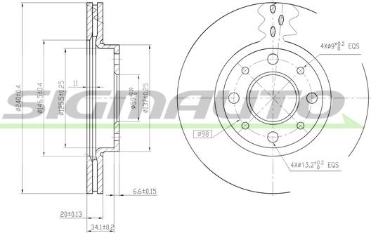 SIGMAUTO DBB179V - Спирачен диск vvparts.bg