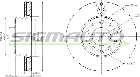 SIGMAUTO DBB800V - Спирачен диск vvparts.bg