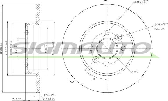 SIGMAUTO DBB295S - Спирачен диск vvparts.bg