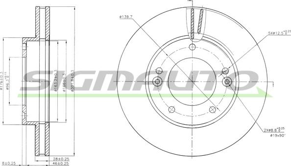 SIGMAUTO DBB290V - Спирачен диск vvparts.bg