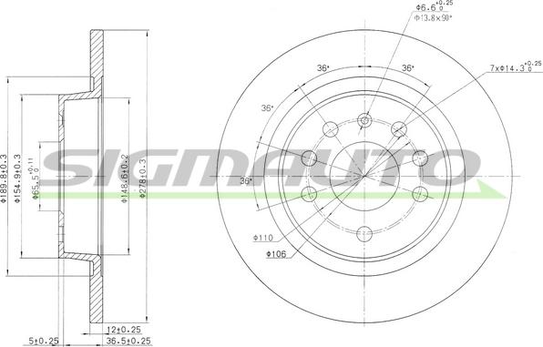 SIGMAUTO DBB288S - Спирачен диск vvparts.bg