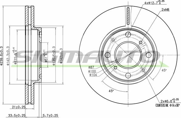 SIGMAUTO DBB231V - Спирачен диск vvparts.bg