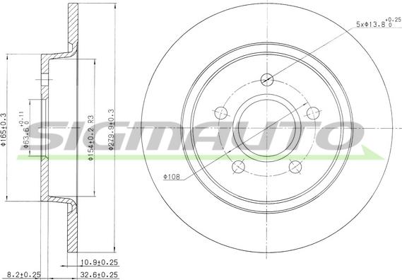 SIGMAUTO DBB227S - Спирачен диск vvparts.bg