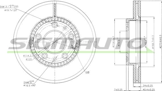 SIGMAUTO DBB278V - Спирачен диск vvparts.bg