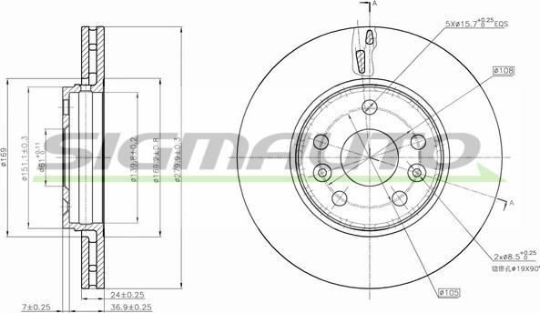 SIGMAUTO DBB733V - Спирачен диск vvparts.bg