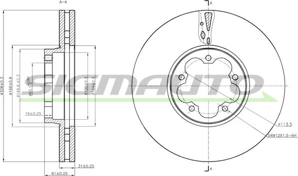 SIGMAUTO DBC468V - Спирачен диск vvparts.bg