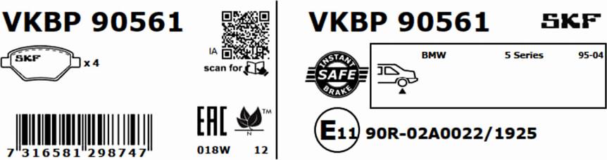 SKF VKBP 90561 - Комплект спирачно феродо, дискови спирачки vvparts.bg