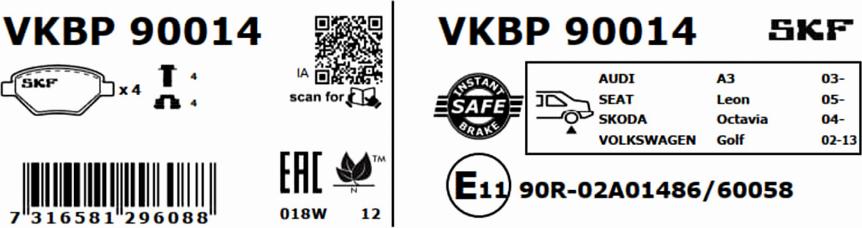 SKF VKBP 90014 - Комплект спирачно феродо, дискови спирачки vvparts.bg