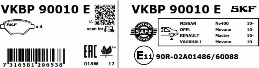 SKF VKBP 90010 E - Комплект спирачно феродо, дискови спирачки vvparts.bg