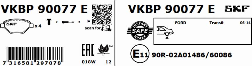 SKF VKBP 90077 E - Комплект спирачно феродо, дискови спирачки vvparts.bg