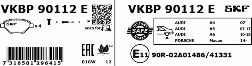 SKF VKBP 90112 E - Комплект спирачно феродо, дискови спирачки vvparts.bg