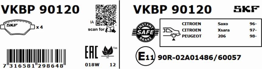 SKF VKBP 90120 - Комплект спирачно феродо, дискови спирачки vvparts.bg