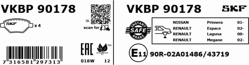 SKF VKBP 90178 - Комплект спирачно феродо, дискови спирачки vvparts.bg