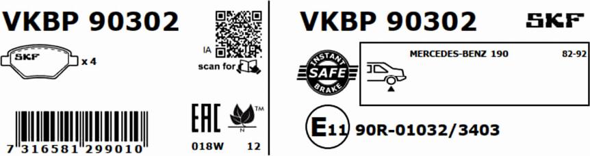 SKF VKBP 90302 - Комплект спирачно феродо, дискови спирачки vvparts.bg