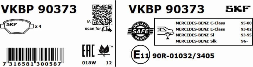 SKF VKBP 90373 - Комплект спирачно феродо, дискови спирачки vvparts.bg