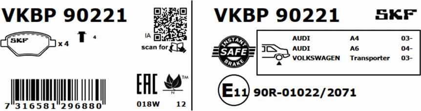 SKF VKBP 90221 - Комплект спирачно феродо, дискови спирачки vvparts.bg