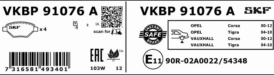 SKF VKBP 91076 A - Комплект спирачно феродо, дискови спирачки vvparts.bg