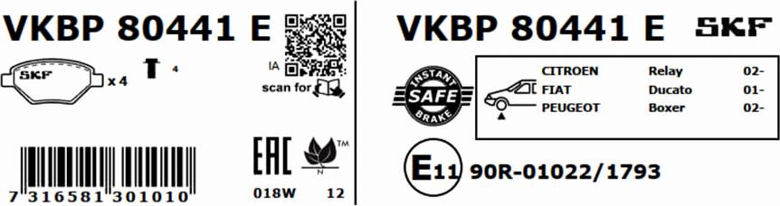 SKF VKBP 80441 E - Комплект спирачно феродо, дискови спирачки vvparts.bg