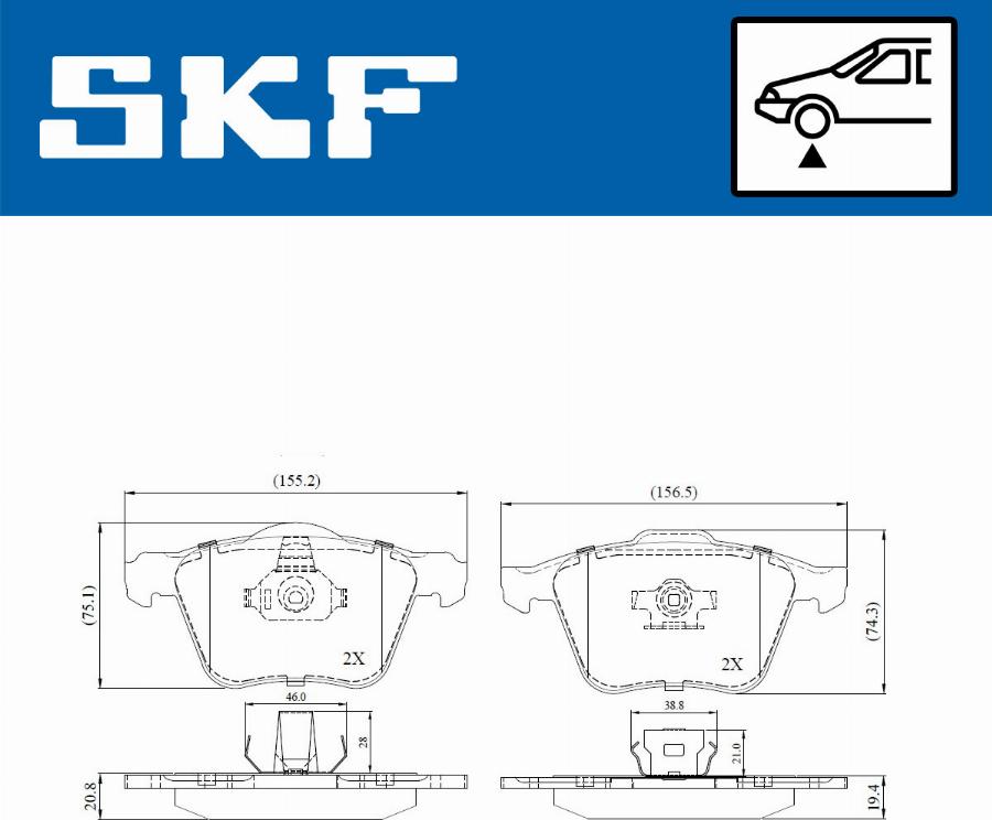 SKF VKBP 80455 - Комплект спирачно феродо, дискови спирачки vvparts.bg