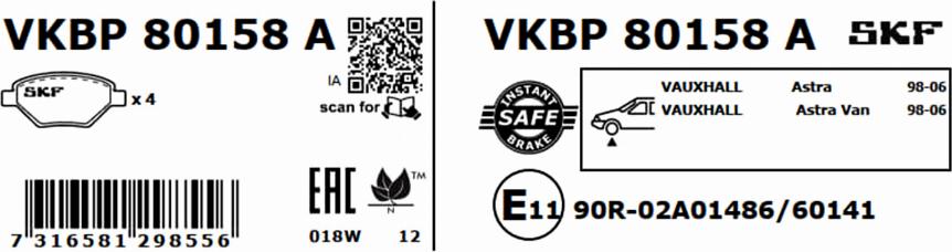 SKF VKBP 80158 A - Комплект спирачно феродо, дискови спирачки vvparts.bg