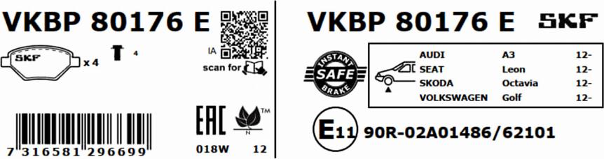 SKF VKBP 80176 E - Комплект спирачно феродо, дискови спирачки vvparts.bg