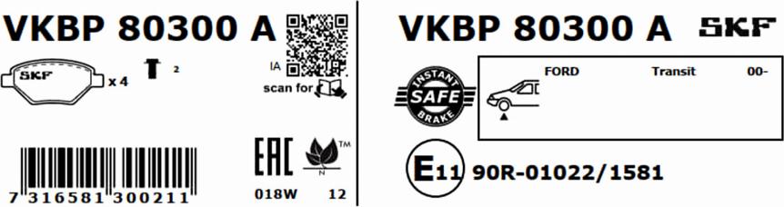 SKF VKBP 80300 A - Комплект спирачно феродо, дискови спирачки vvparts.bg