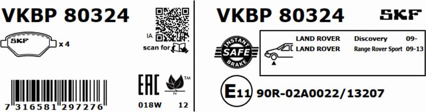 SKF VKBP 80324 - Комплект спирачно феродо, дискови спирачки vvparts.bg