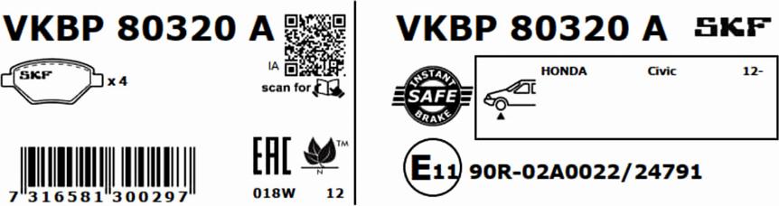 SKF VKBP 80320 A - Комплект спирачно феродо, дискови спирачки vvparts.bg