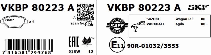 SKF VKBP 80223 A - Комплект спирачно феродо, дискови спирачки vvparts.bg