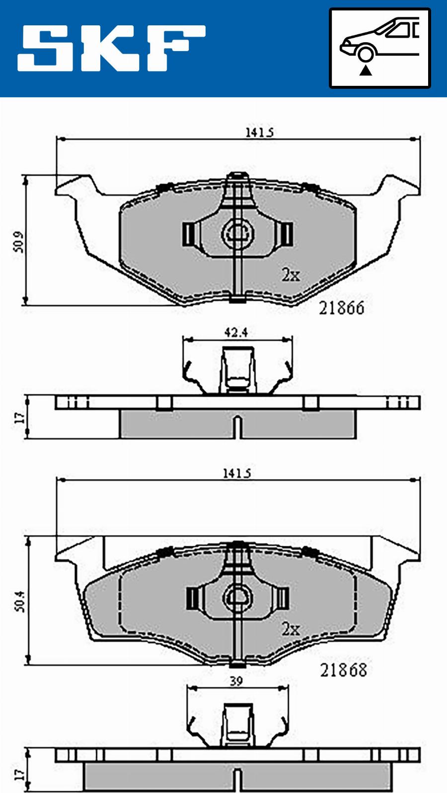 SKF VKBP 80278 - Комплект спирачно феродо, дискови спирачки vvparts.bg