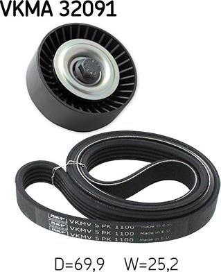 SKF VKMA 32091 - Комплект пистов ремък vvparts.bg