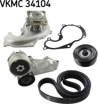 SKF VKMC 34104 - Водна помпа + комплект пистови ремъци клиновидно оребряване vvparts.bg
