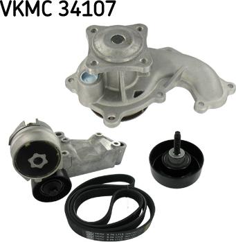 SKF VKMC 34107 - Водна помпа + комплект пистови ремъци клиновидно оребряване vvparts.bg
