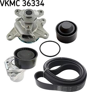 SKF VKMC 36334 - Водна помпа + комплект пистови ремъци клиновидно оребряване vvparts.bg