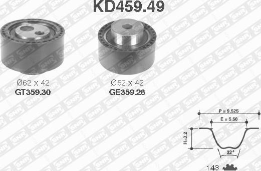 SNR KD459.49 - Комплект ангренажен ремък vvparts.bg