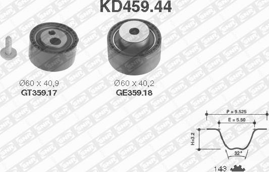 SNR KD459.44 - Комплект ангренажен ремък vvparts.bg