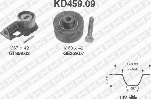 SNR KD459.09 - Комплект ангренажен ремък vvparts.bg