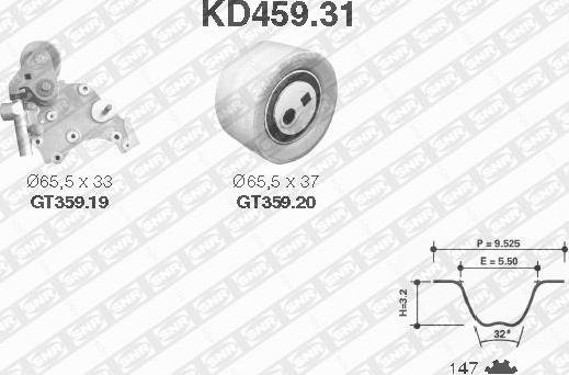 SNR KD459.31 - Комплект ангренажен ремък vvparts.bg