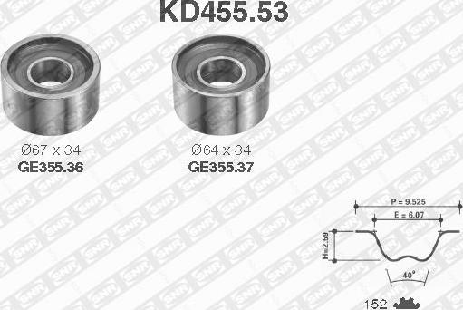 SNR KD455.53 - Комплект ангренажен ремък vvparts.bg