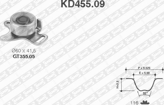 SNR KD455.09 - Комплект ангренажен ремък vvparts.bg