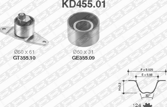 SNR KD455.01 - Комплект ангренажен ремък vvparts.bg