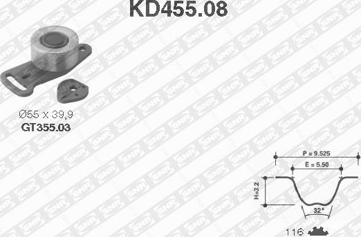 SNR KD455.08 - Комплект ангренажен ремък vvparts.bg