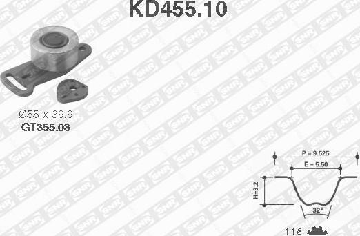 SNR KD455.10 - Комплект ангренажен ремък vvparts.bg