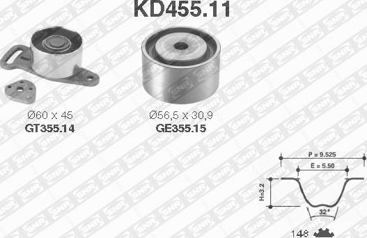 SNR KD455.11 - Комплект ангренажен ремък vvparts.bg