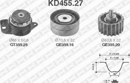 SNR KD455.27 - Комплект ангренажен ремък vvparts.bg